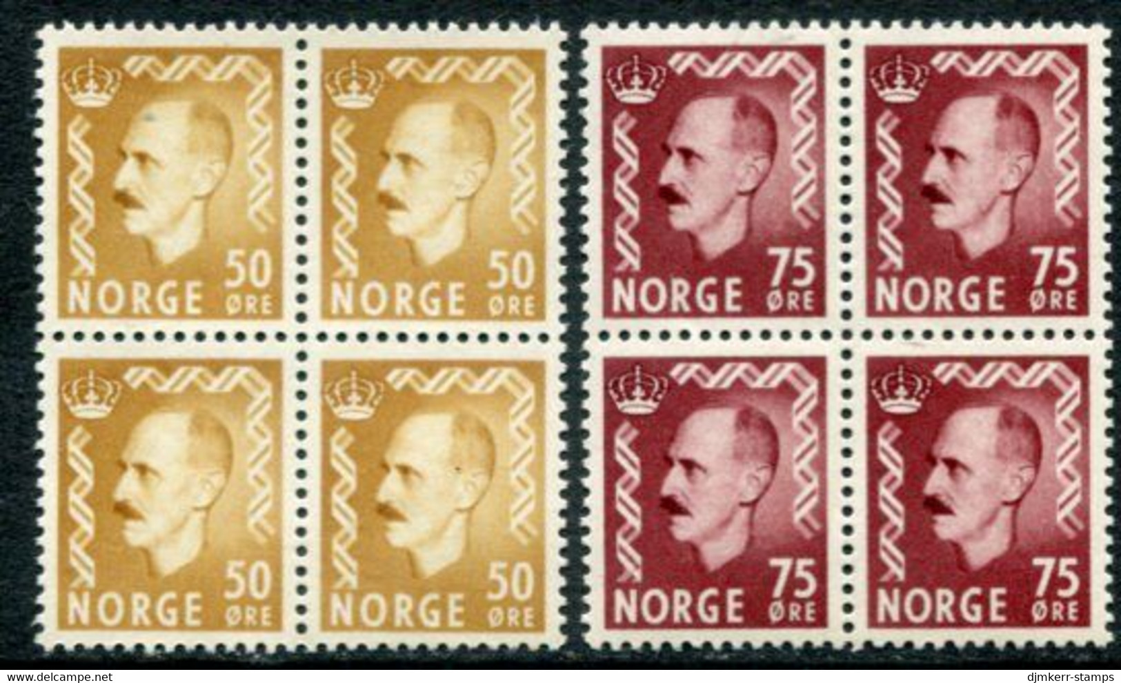 NORWAY 1957 Definitive: King Haakon VII 50, 75 Øre Blocks Of 4 MNH / **.  Michel 414-415 - Ungebraucht