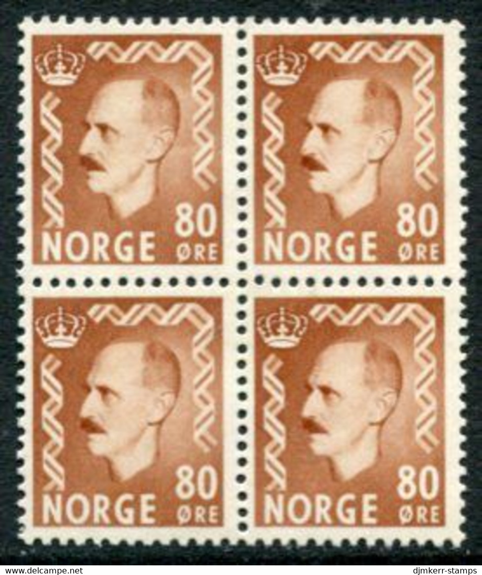 NORWAY 1951 Definitive: King Haakon VII 80 Øre Block Of 4  MNH / **.  Michel 368 - Unused Stamps