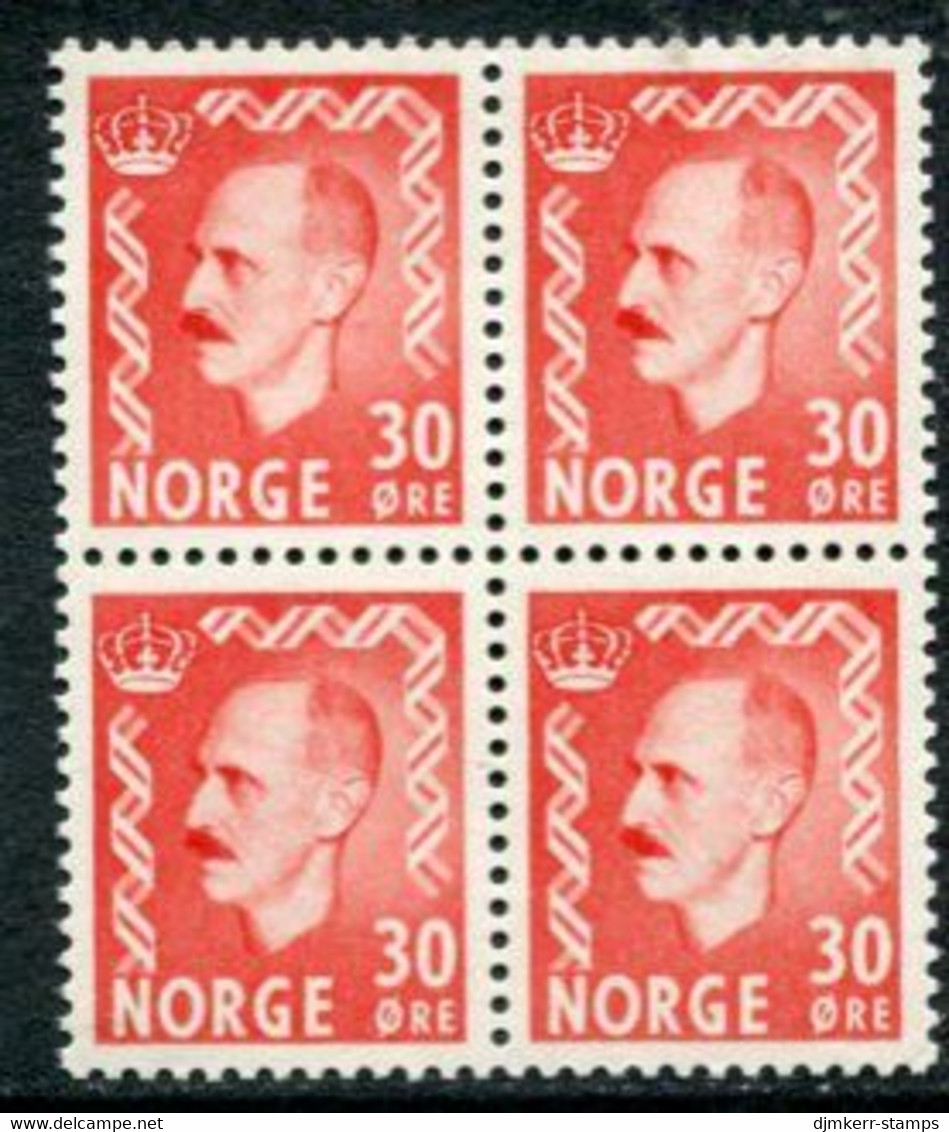NORWAY 1951 Definitive: King Haakon VII 30 Øre Block Of 4  MNH / **.  Michel 361 - Nuevos