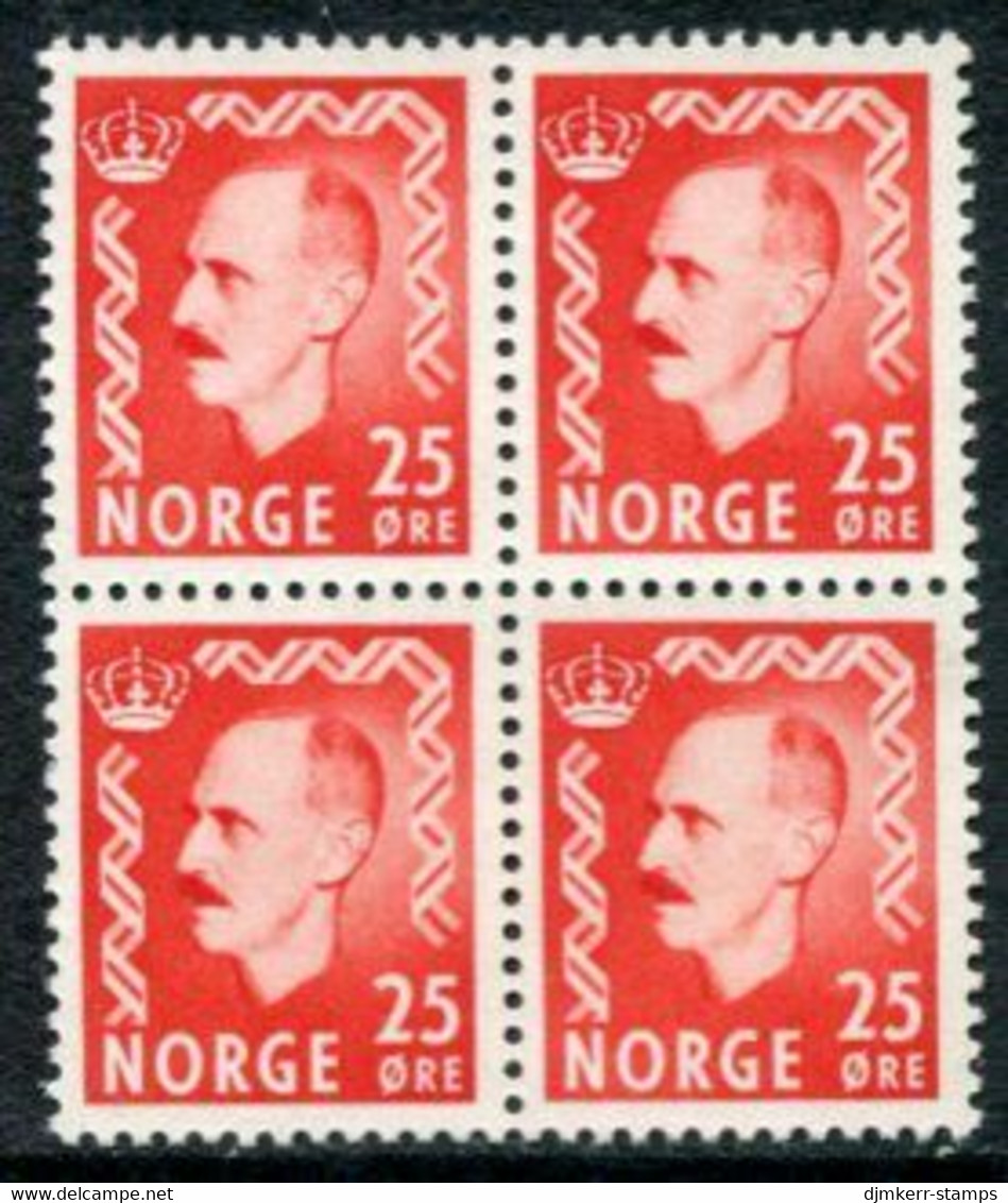 NORWAY 1950 Definitive: King Haakon VII 25 Øre Block Of 4  MNH / **.  Michel 358 - Nuevos