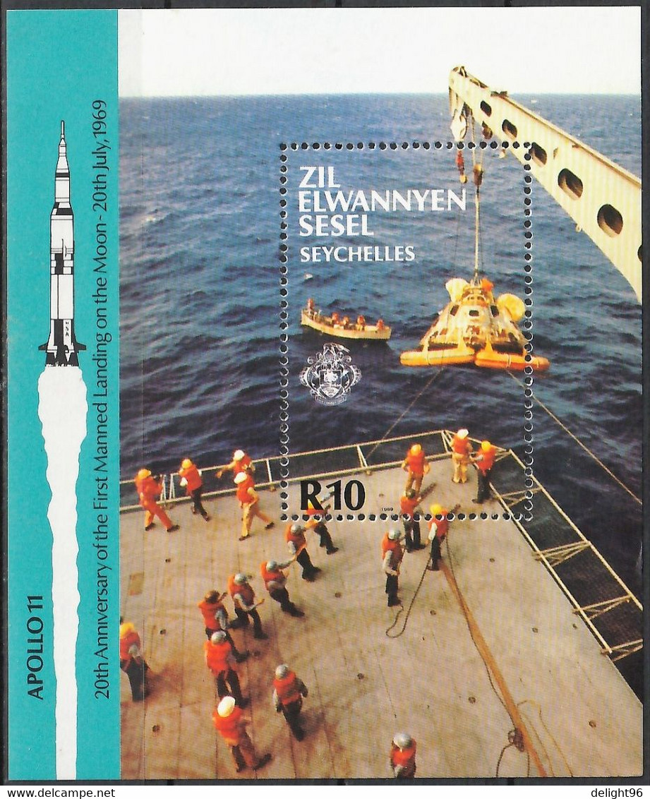 1989 Zil Elwannyen Sesel 20th Anniversary Of The Moon Landing Souvenir Sheet (** / MNH / UMM) - Africa