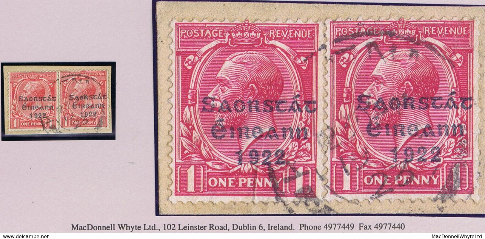 Ireland 1922-23 Thom Saorstat 3-line Ovpt On 1d "Dull Black" Two Singles Used On Piece, 1923 KILKENNY Cds - Usados