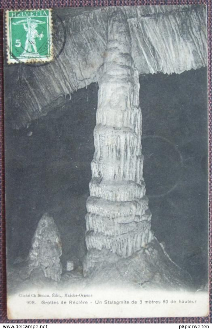 Haute-Ajoie (JU) Réclère - Grottes De Réclère: Un Stalagmite De 3 Metres 80 De Hauteur / Tropfsteinhöhle 1911 - Réclère