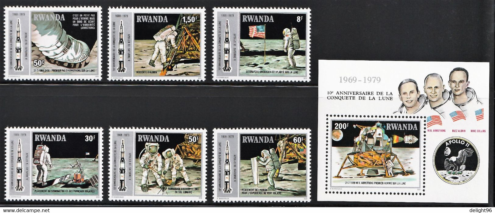 1980 Rwanda 10th Anniversary Of The Moon Landing Set And Souvenir Sheet (** / MNH / UMM) - Afrika