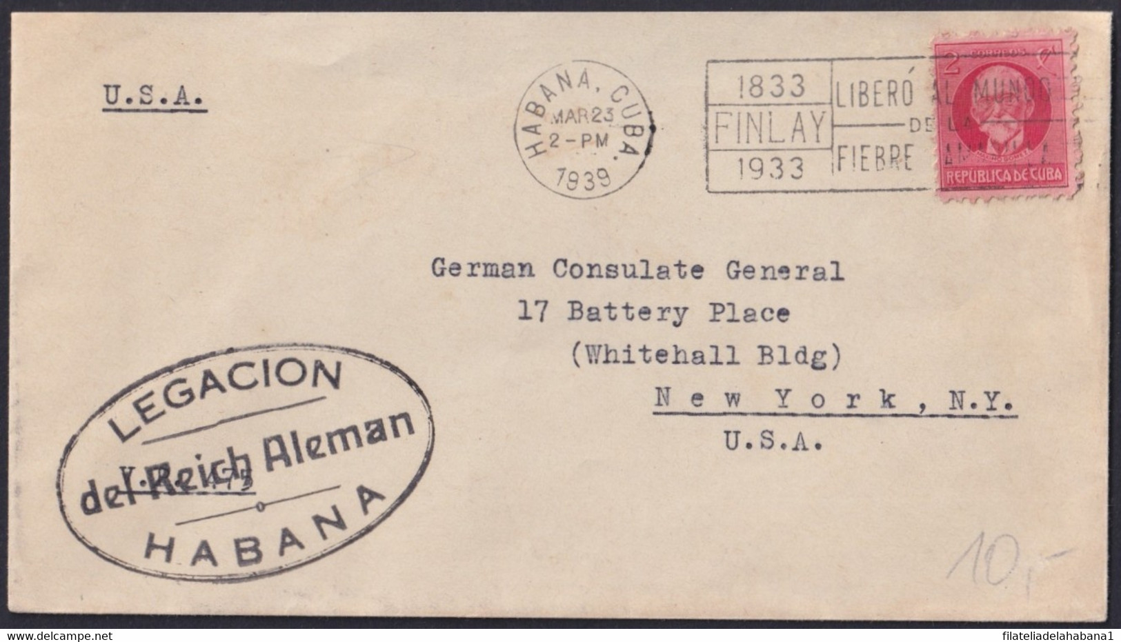 1917-H-396 CUBA 1917 2c 1936 GERMANY REICH DIPLOMATIC EMBASSY COVER TO US - Briefe U. Dokumente