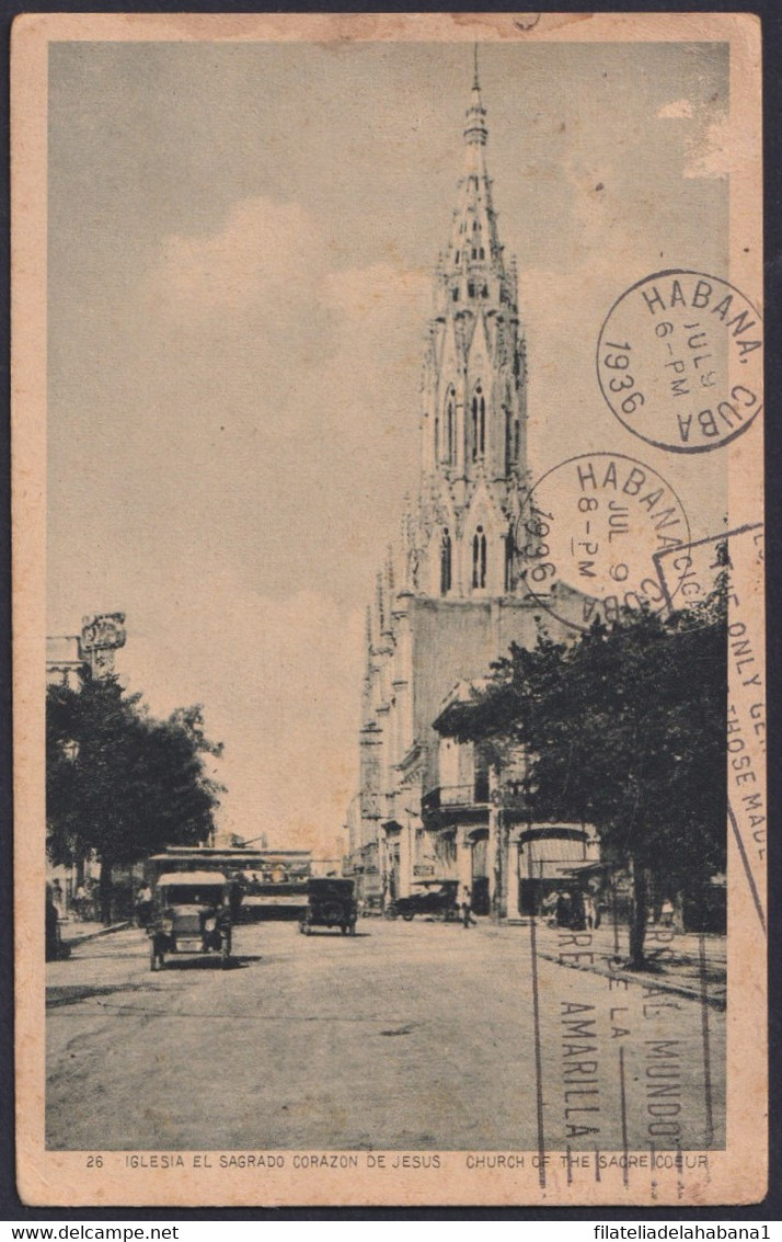 1917-H-395 CUBA 1917 FORWARDED POSTCARD 1936 TO HUNGARY CHURCH OF HOLLY HEART - Cartas & Documentos