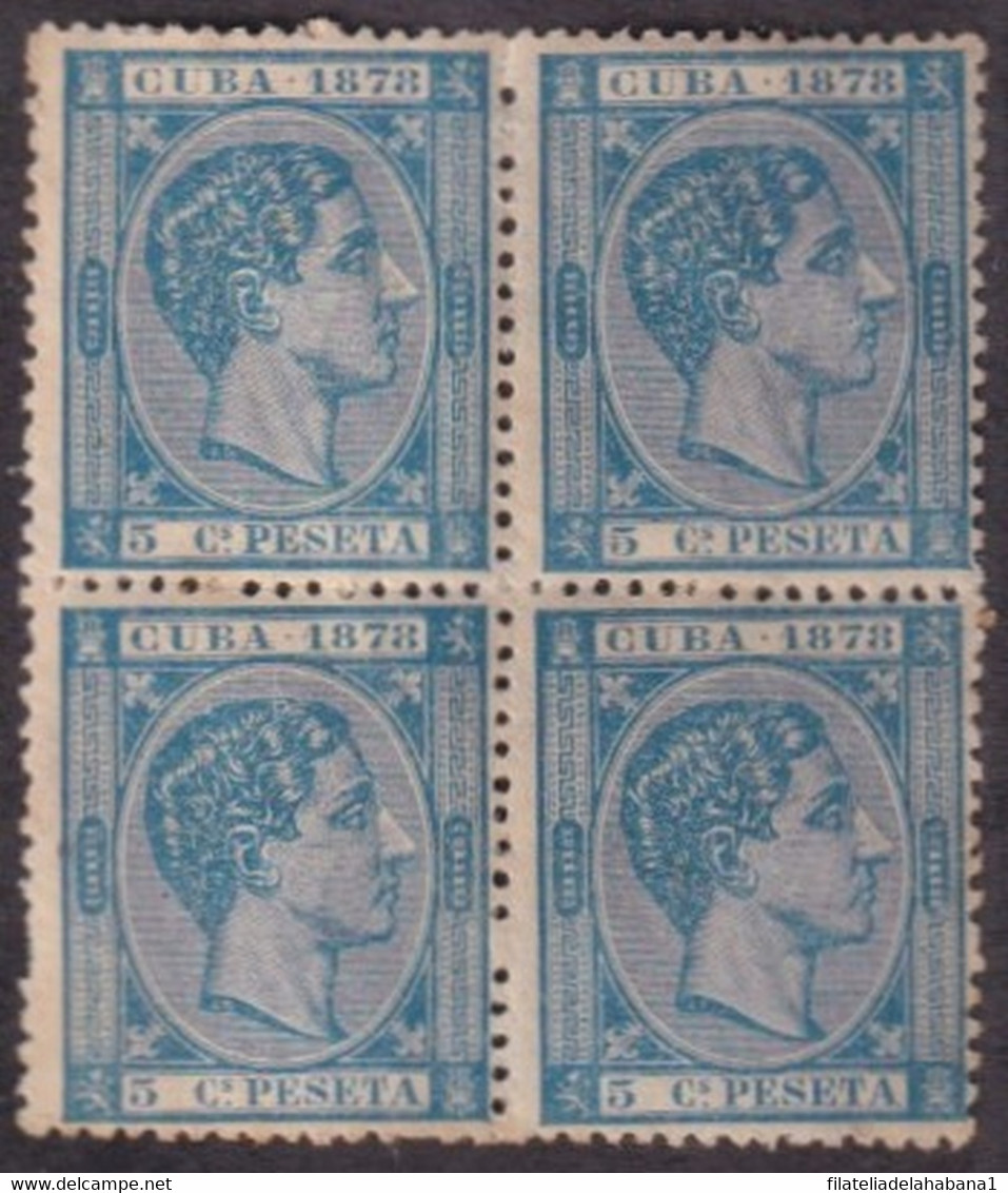 1878-183 CUBA ANTILLAS SPAIN ESPAÑA ALFONSO XII 1878 5c BLOCK 4 WITHOUT GUM. - Prefilatelia