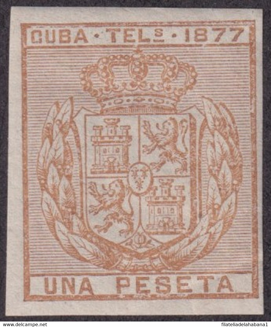 1877-126 CUBA ANTILLAS SPAIN TELEGRAPH TELEGRAFOS 1877 1 Pta IMPERFORATED PROOF. - Prefilatelia