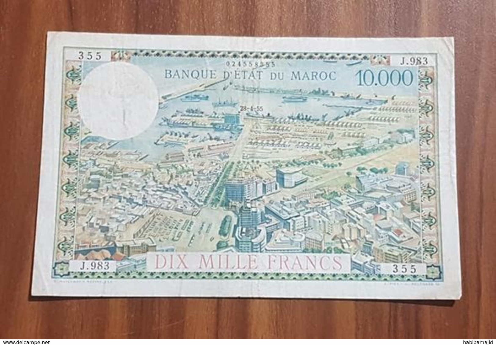 MAROC : Billet De 100 Dirhams Sur 10000 Francs 1955 - P.52 / Alph.J.983 N°355 - Marokko