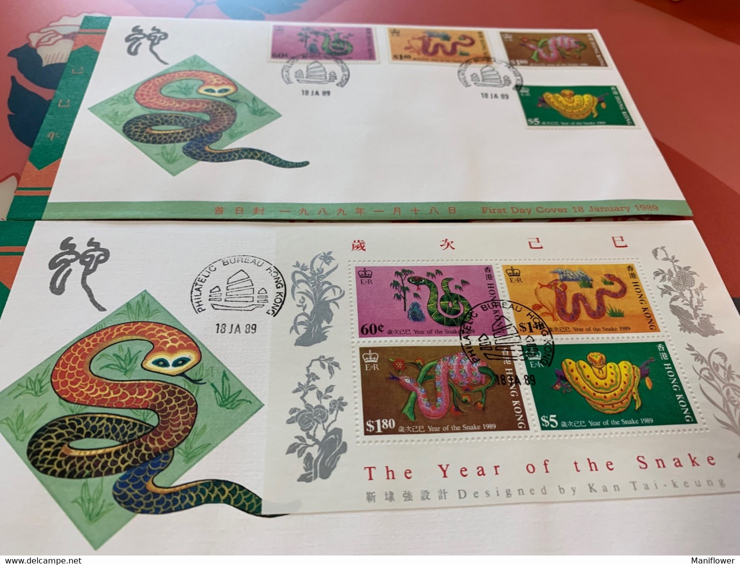 Hong Kong FDC Covers New Year Snake - Lettres & Documents