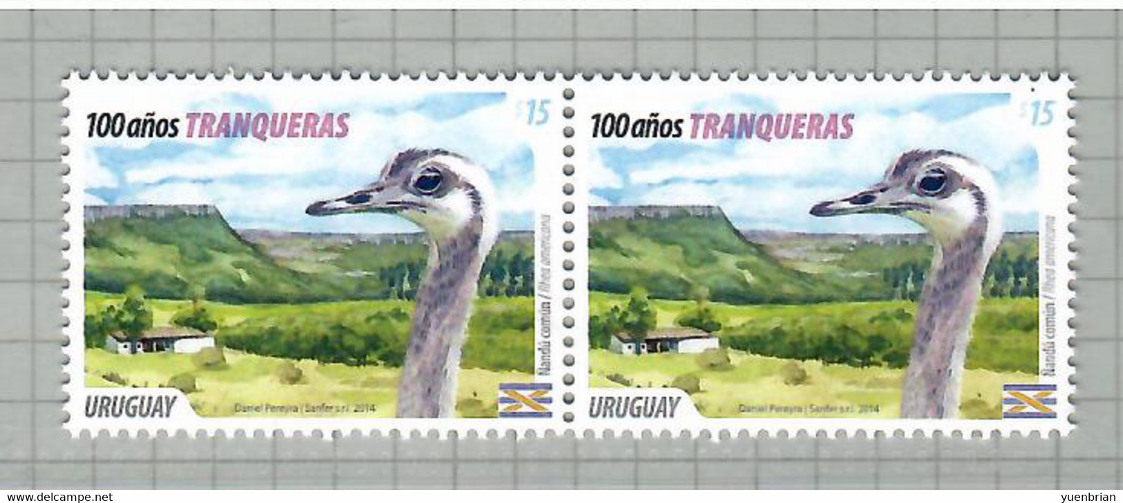 Uruguay 2014, Bird, Birds, Pair, MNH** - Autruches
