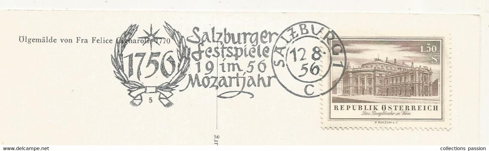 Carte Postale , Autriche , SALZBURG , 1956, Salzburger Festspiele 19 Im 56 ,MOZARTJAHR , 1756,musique , Mozart - Máquinas Franqueo (EMA)