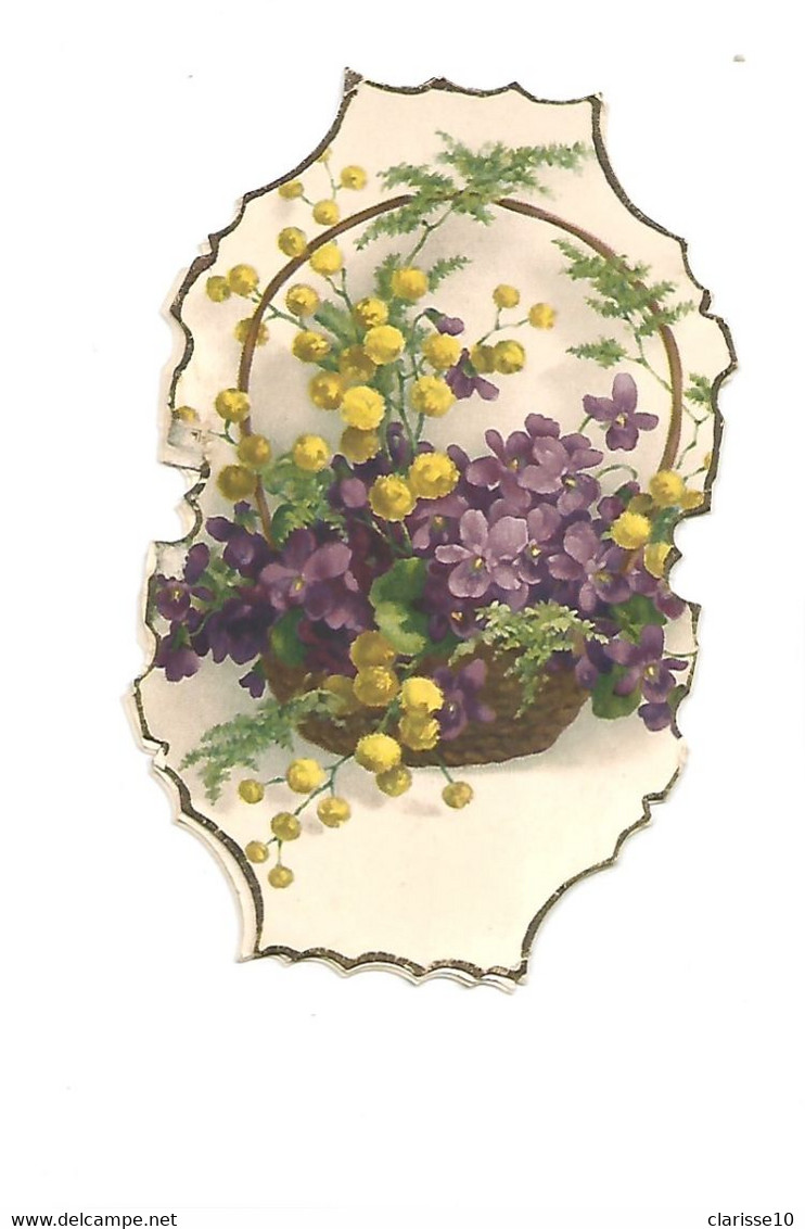 Joli Decoupis Fleurs  Souvenir D'Amitié Violettes Et Mimosa - Fleurs