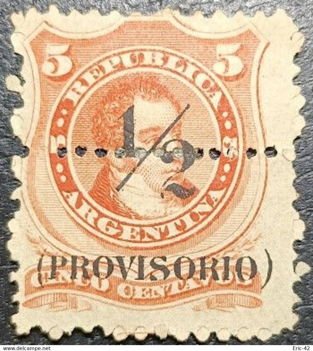 ARGENTINE. RIVADAVIA. Y&T Nº42 ERROR NEUF. SURCHARGE NOIRE. RARE PIQUAGE CENTRALE - Unused Stamps