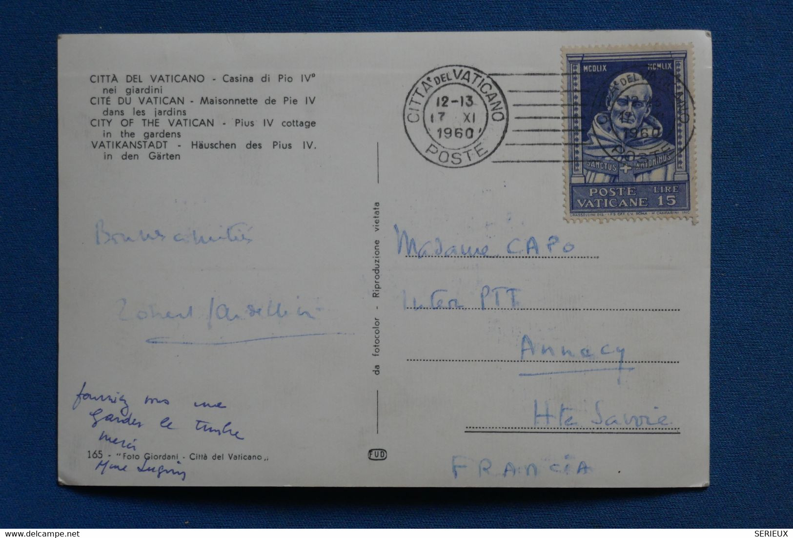 AS4 VATICAN   BELLE CARTE 1960 POUR ANNECY ++AFFRANCH. PLAISANT - Cartas & Documentos