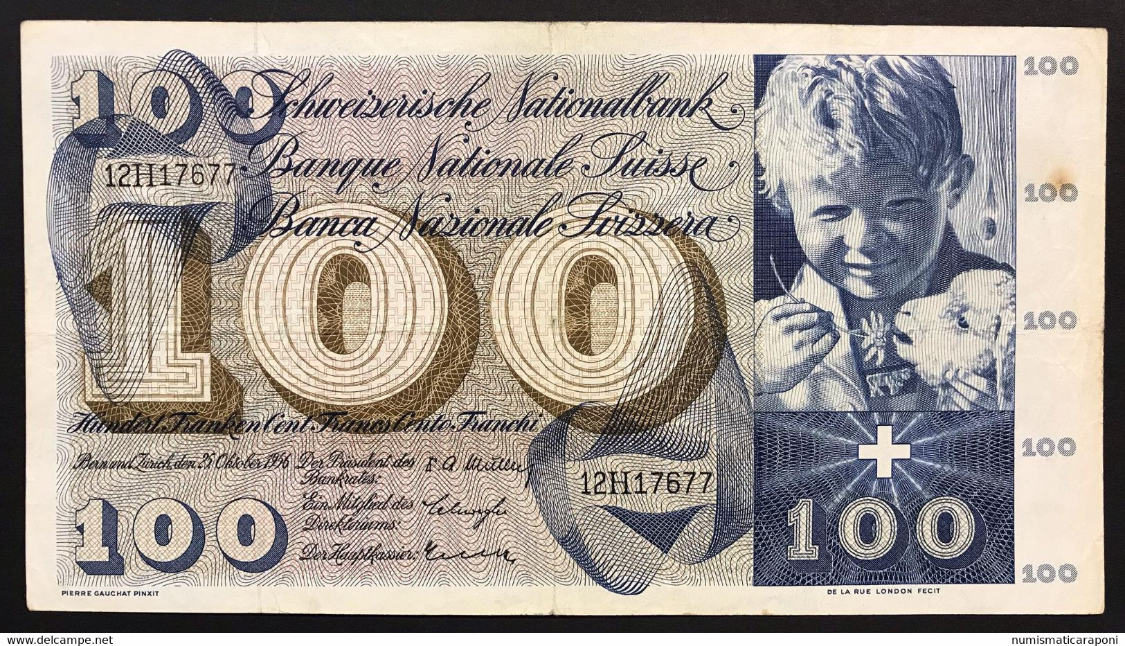 Svizzera Suisse Switzerland 100 Francs Franken Franchi 1956 Bb LOTTO 3775 - Suisse