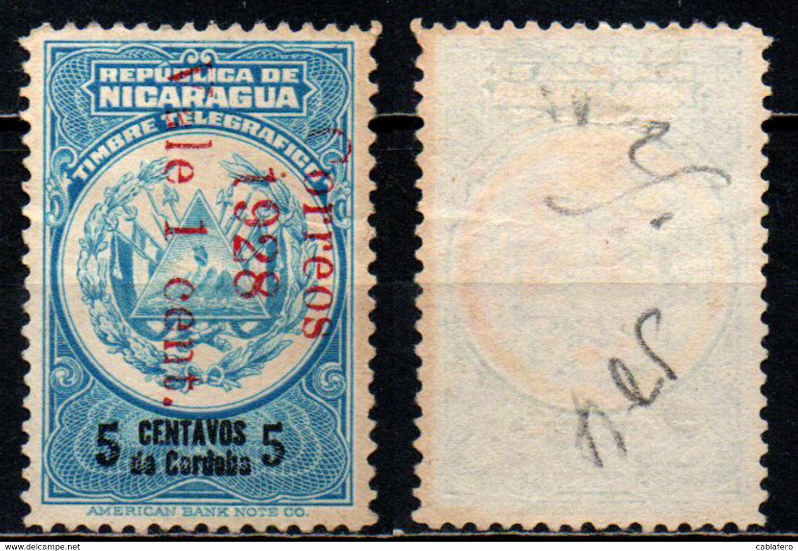 NICARAGUA - 1928 - Inscribed: “Timbre Telegrafico” Red Surcharge - SENZA GOMMA - Nicaragua