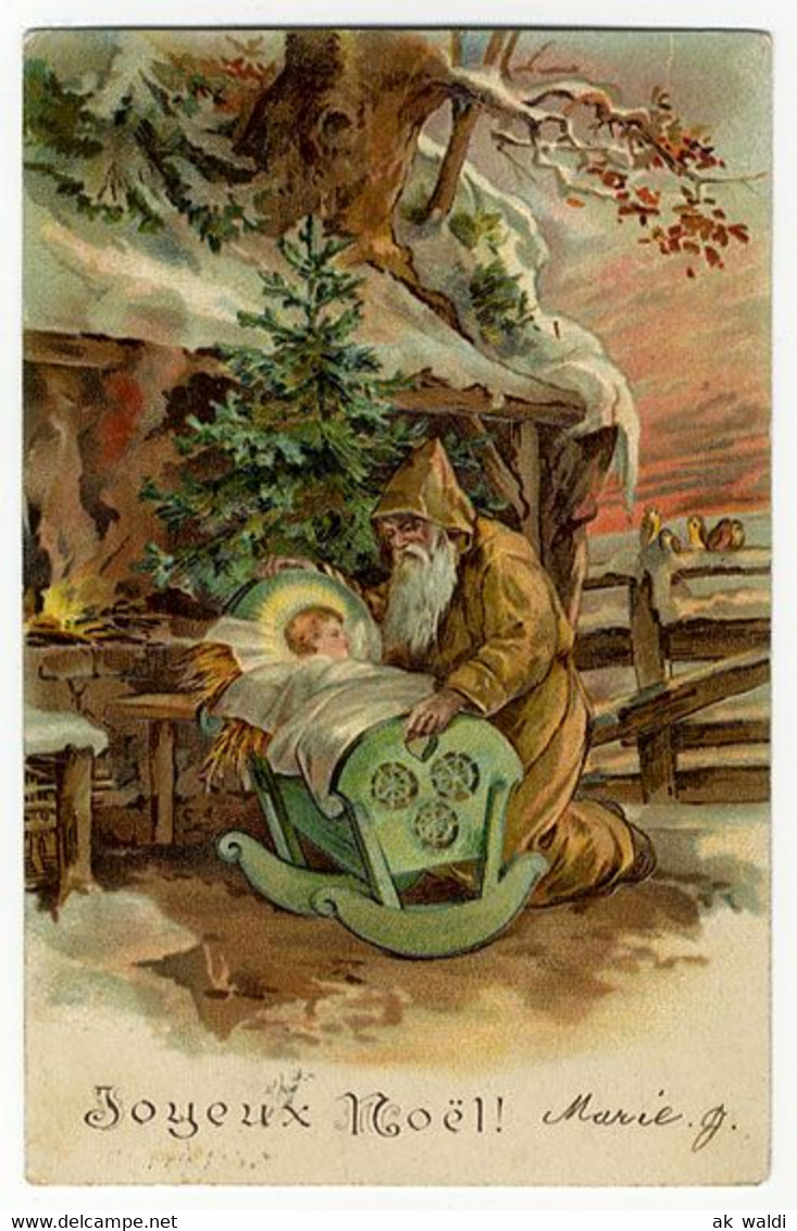 Weihnachten, Weihnachtsmann, Santa Claus, Krippe, Prägedruck   ( Orginalkarte ) - Santa Claus