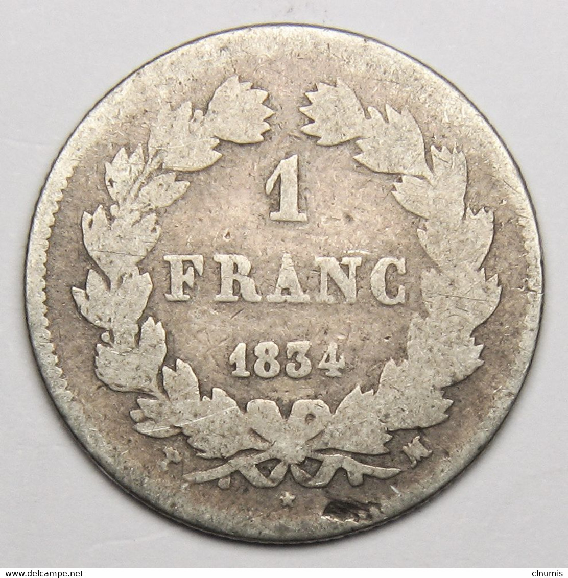 RARISSIME ! 1 Franc Louis-Philippe Ier, Tête Laurée, 1834 MA (Marseille), Argent - Louis-Philippe - 1 Franc