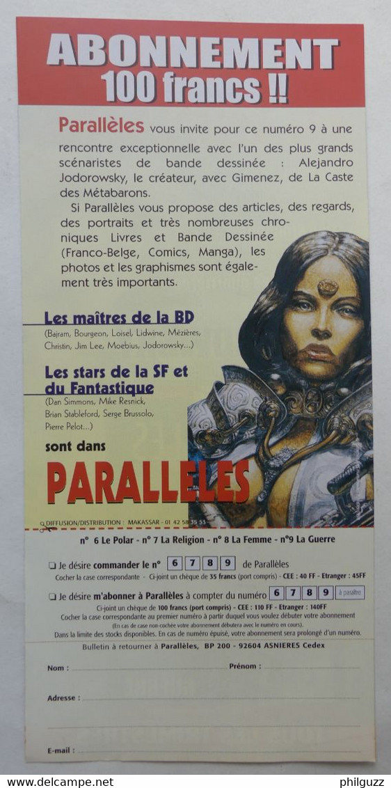 FLYERS PUBLICITAIRE PARALLELES JODOROWSKY GIMENEZ 1998 - Objets Publicitaires