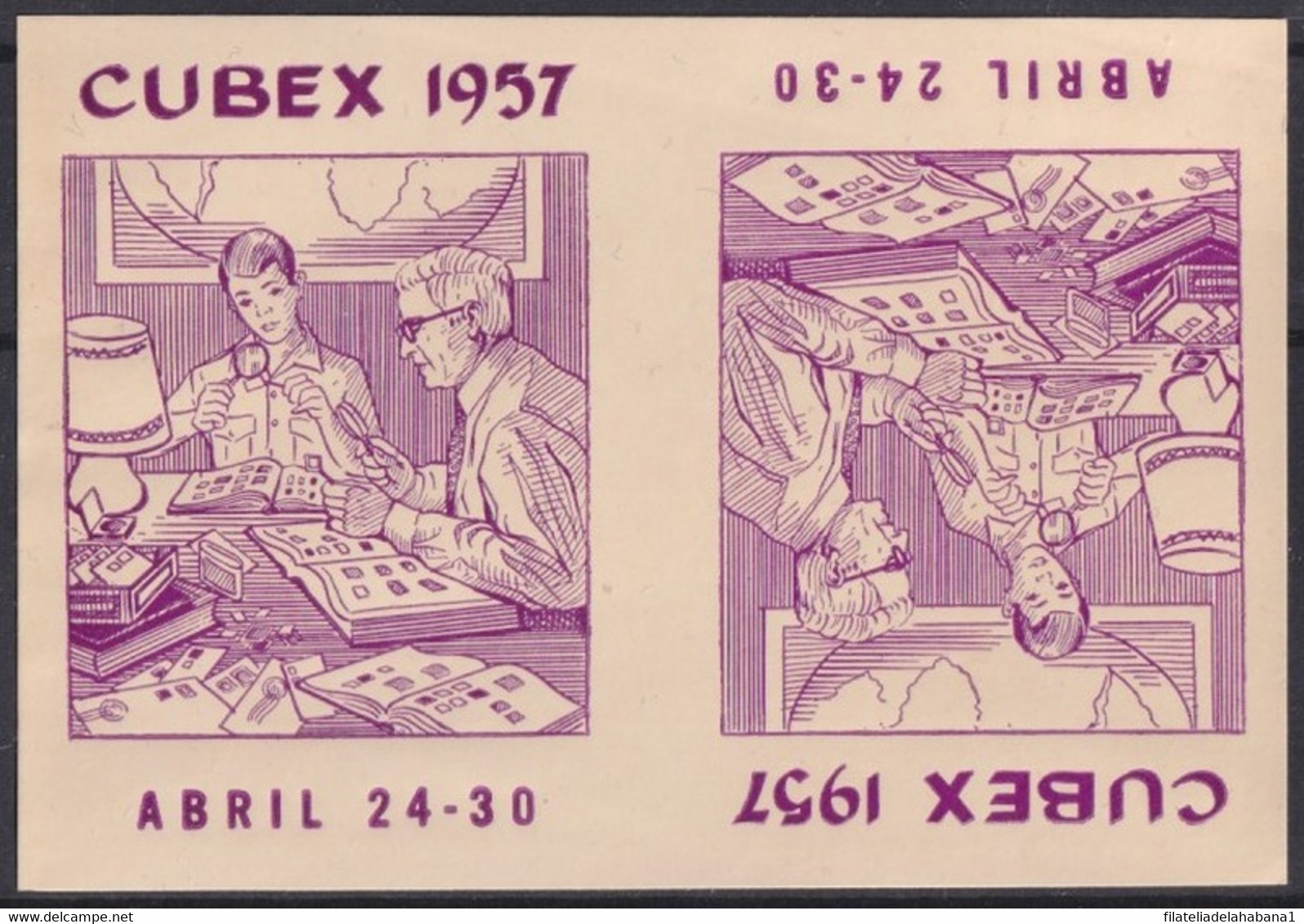 VI-516 CUBA REPUBLICA 1957 CINDERELLA CUPEX TETE BECHE PHILATELIC EXPO. - Franking Labels