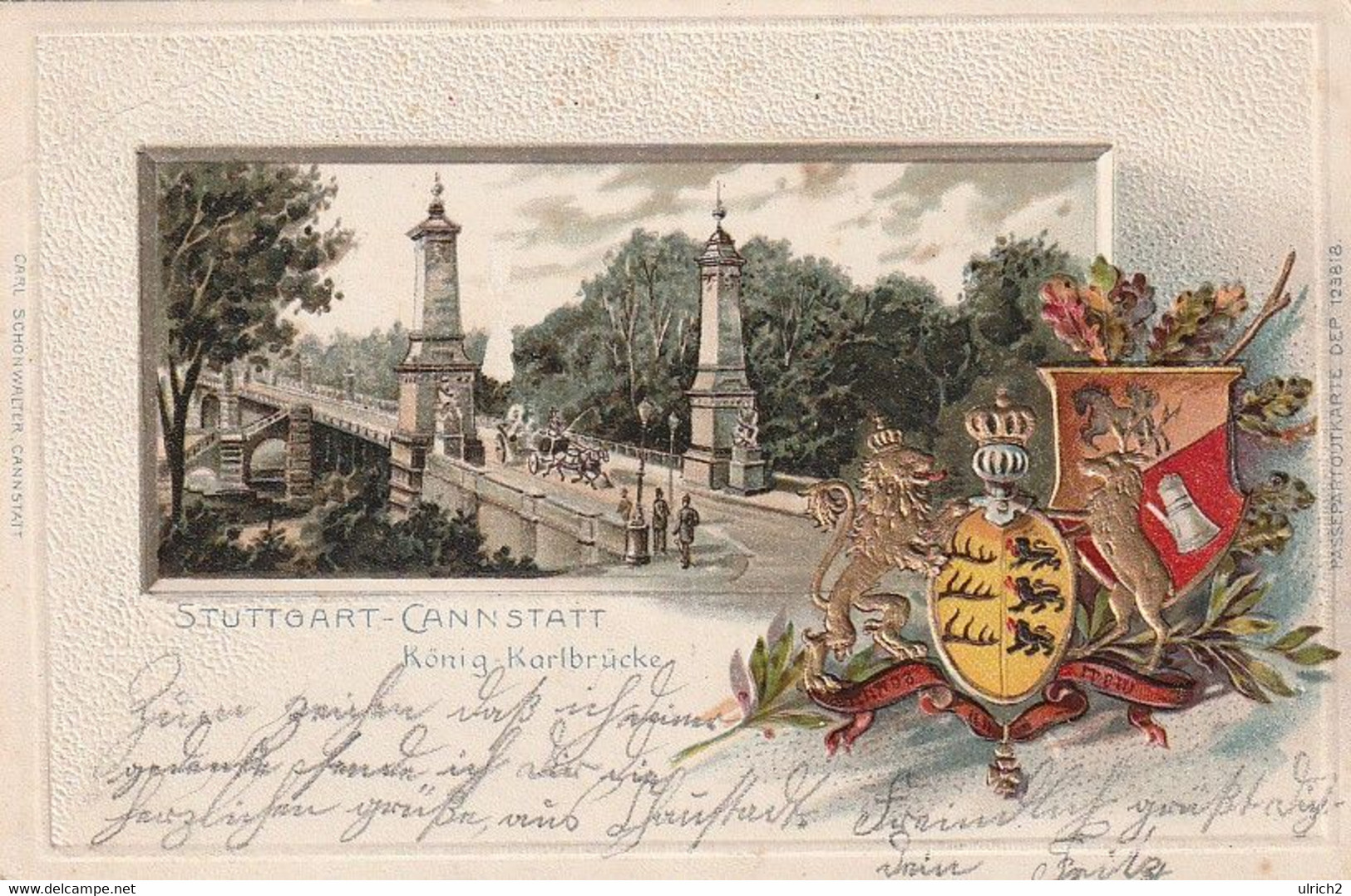 AK Stuttgart - Cannstatt - König Karlbrücke - Wappen - Litho Reliefdruck - 1900 (59689) - Stuttgart