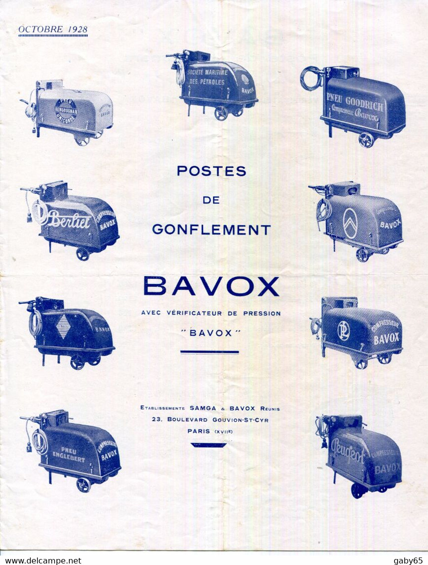 FACTURE.PARIS.DOCUMENTATION.POSTES DE GONFLEMENT " BAVOX " PUBS SUR CAPOT BERLIET,CITROEN,RENAULT,PEUGEOT,FIAT ..Etc. - Non Classés