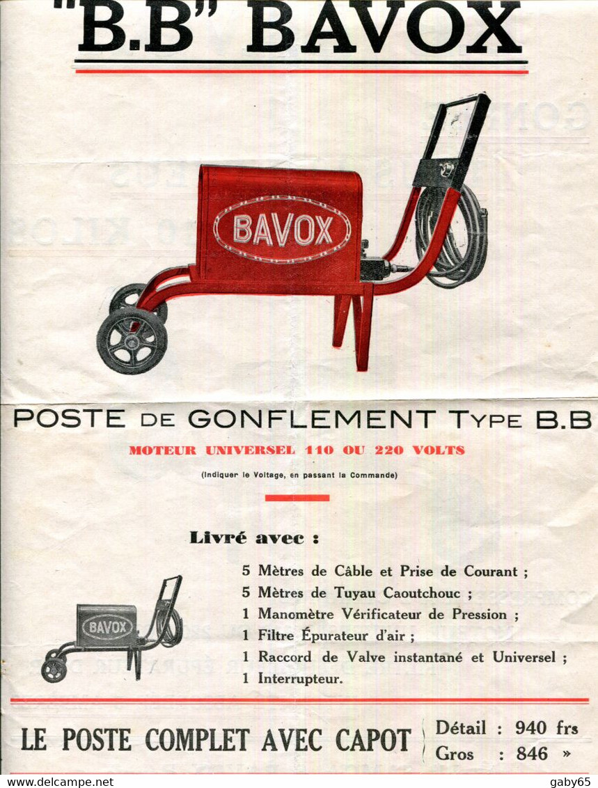 FACTURE.PARIS.DOCUMENTATION.POSTES DE GONFLEMENT " B.B.BAVOX " - Non Classés
