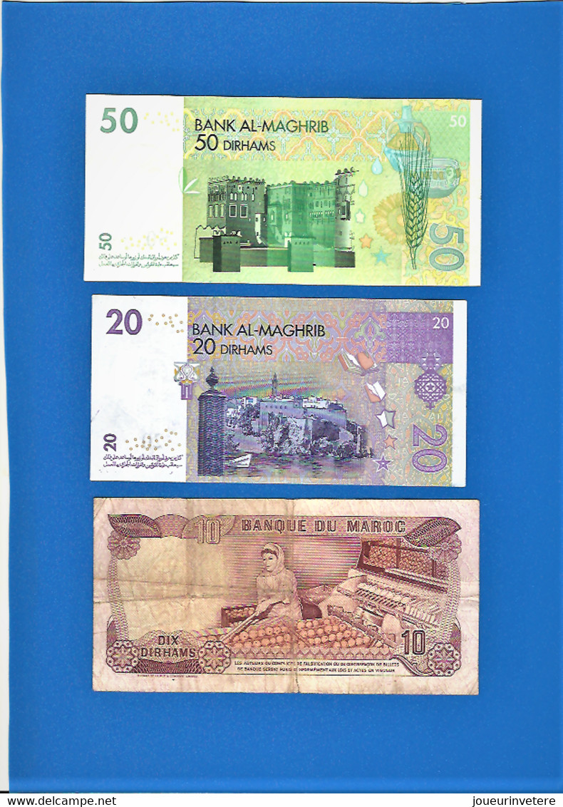 LOT RARE 3 BILLETS MAROC 50 Dirhams 20 Dirhams Neuf + 10 Dirhams 1970 Tb Etat - Marocco