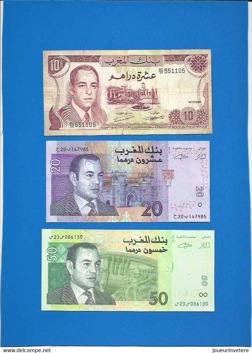 LOT RARE 3 BILLETS MAROC 50 Dirhams 20 Dirhams Neuf + 10 Dirhams 1970 Tb Etat - Marocco