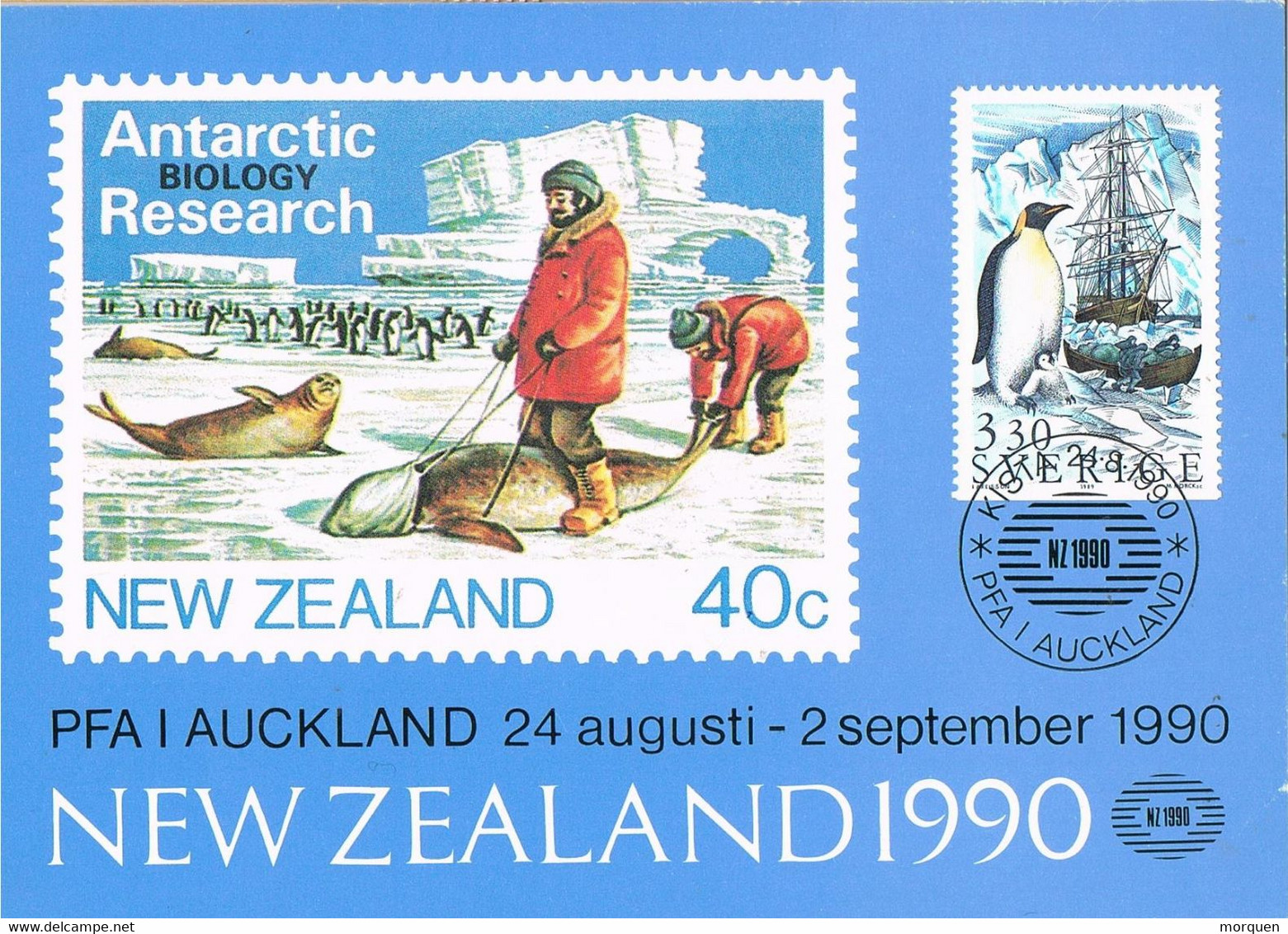 43937. Tarjeta Maxima KISTA (Sverige) 1990. ANTARCTIC Biology Research. PFA Y Auckland - Tarjetas – Máxima