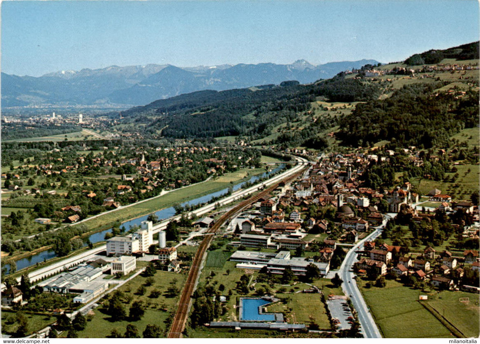 Flugaufnahme Rheineck / SG Im Rheintal Mit Vorarlberg (5802) * 3. 9. 1976 - Rheineck