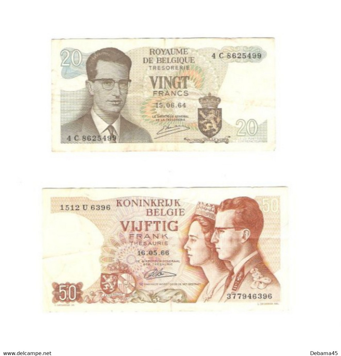 15/ 2 Billets : Belgique : 20 Francs De 1964 - 50 Francs De 1966 - Sonstige & Ohne Zuordnung