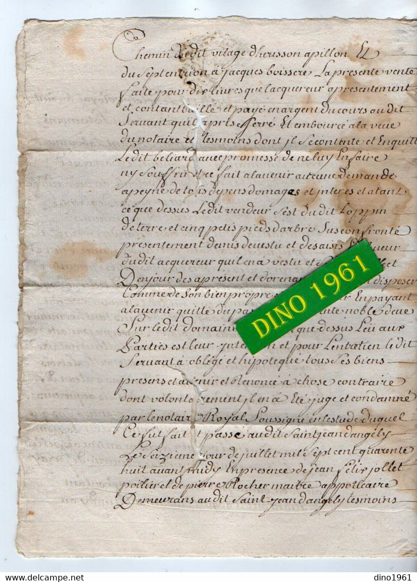 VP19.304 - LA ROCHELLE - Acte De 1748 - Entre Mrs J. SERUANT à TORXE & P. BILLARD Au Moulin De Pallut à LANDES - Cachets Généralité