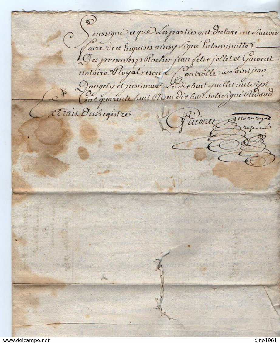 VP19.304 - LA ROCHELLE - Acte De 1748 - Entre Mrs J. SERUANT à TORXE & P. BILLARD Au Moulin De Pallut à LANDES - Cachets Généralité