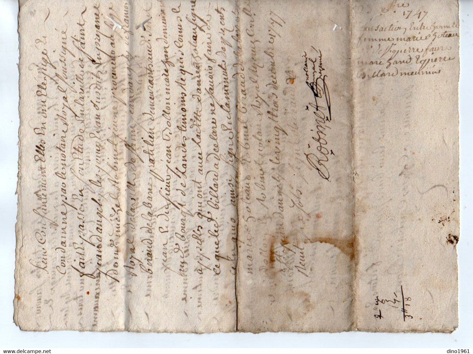 VP19.306 - Cachet De Généralité De LA ROCHELLE - Acte De 1747 Concernant Mr P. BILLARD Au Moulin De Pallut à LANDES - Timbri Generalità