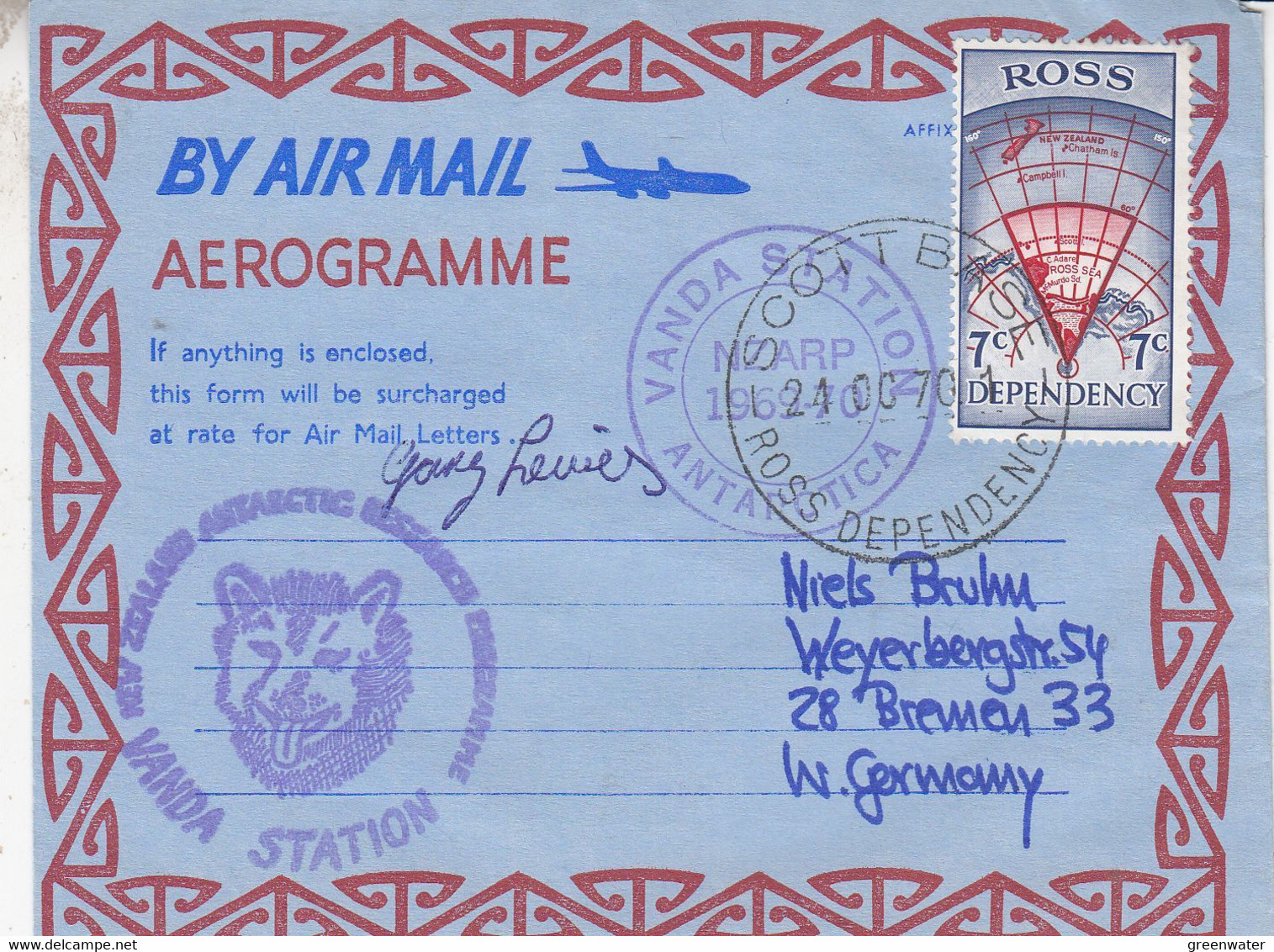 Ross Dependency / Vanda Station 1970  Aerogramme Used Signature   Ca Scott Ase 21 Oct 70 (CB175C) - Briefe U. Dokumente