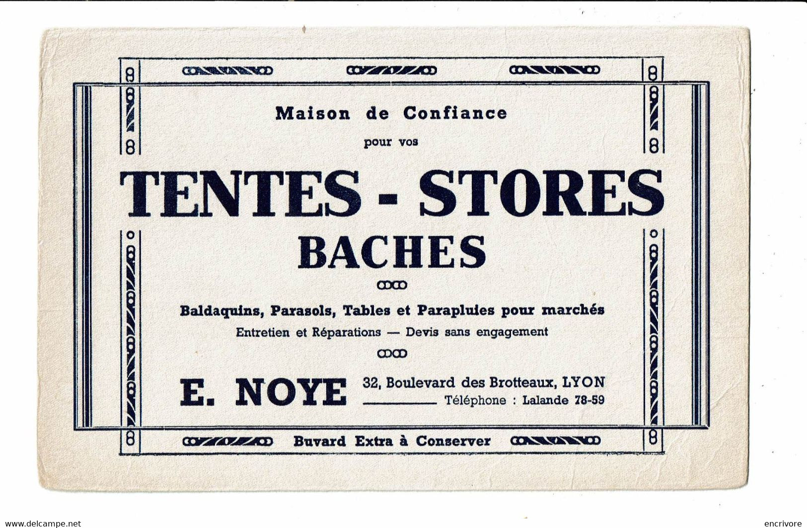 Buvard E. NOYE Lyon Tentes Stores Baches Parasols Parapluies Baldaquins - Agriculture