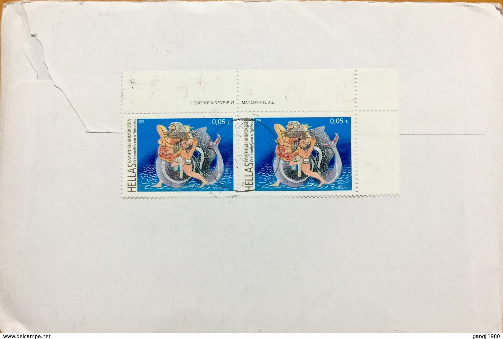 GREECE 2009, USED 4 STAMPS REGISTERED COVER TO U.K ,SHIP BALLON ,EUROPA,ART ,FISH,MAN ,WOMEN,PAINTING ART ,SEA ,WATER ,T - Cartas & Documentos