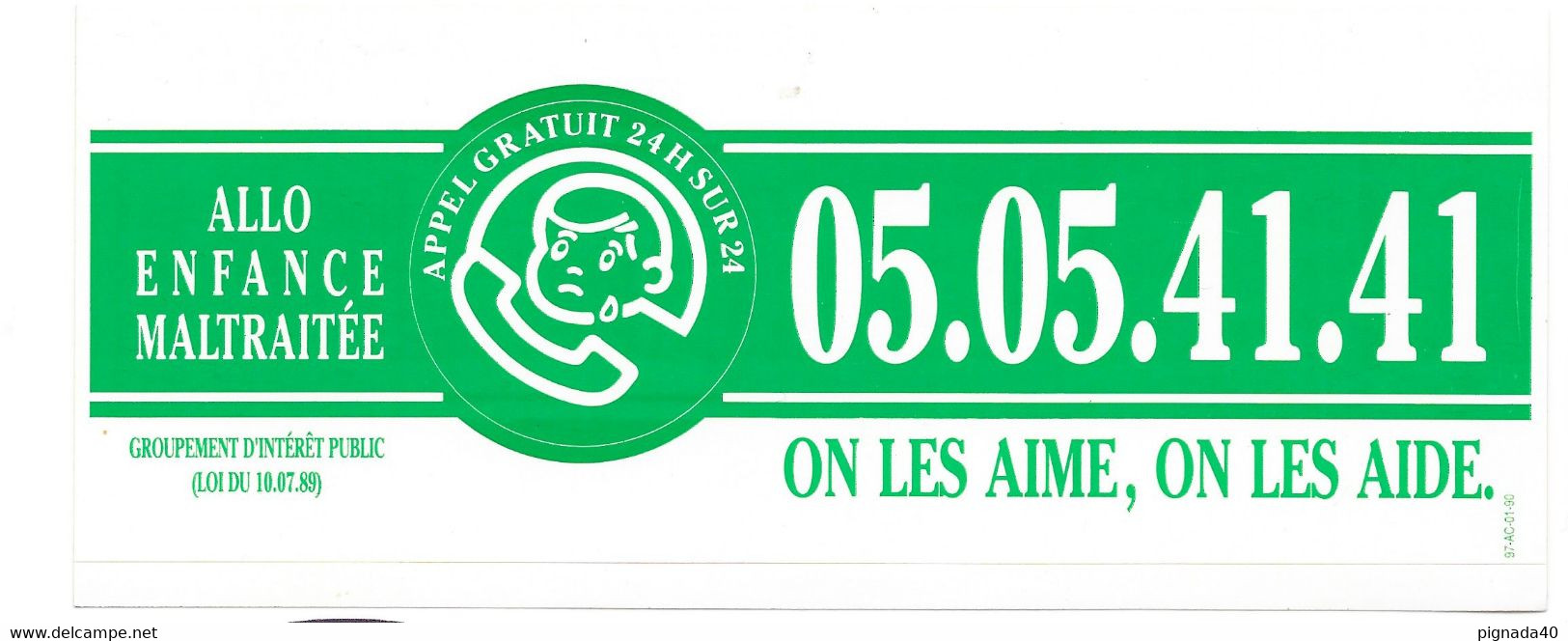 Autocollant, ALLO ENFANCE MALTRAITEE, "On Les Aime, On Les Aide." Groupement D'intérêt Public, 184*75mm - Stickers