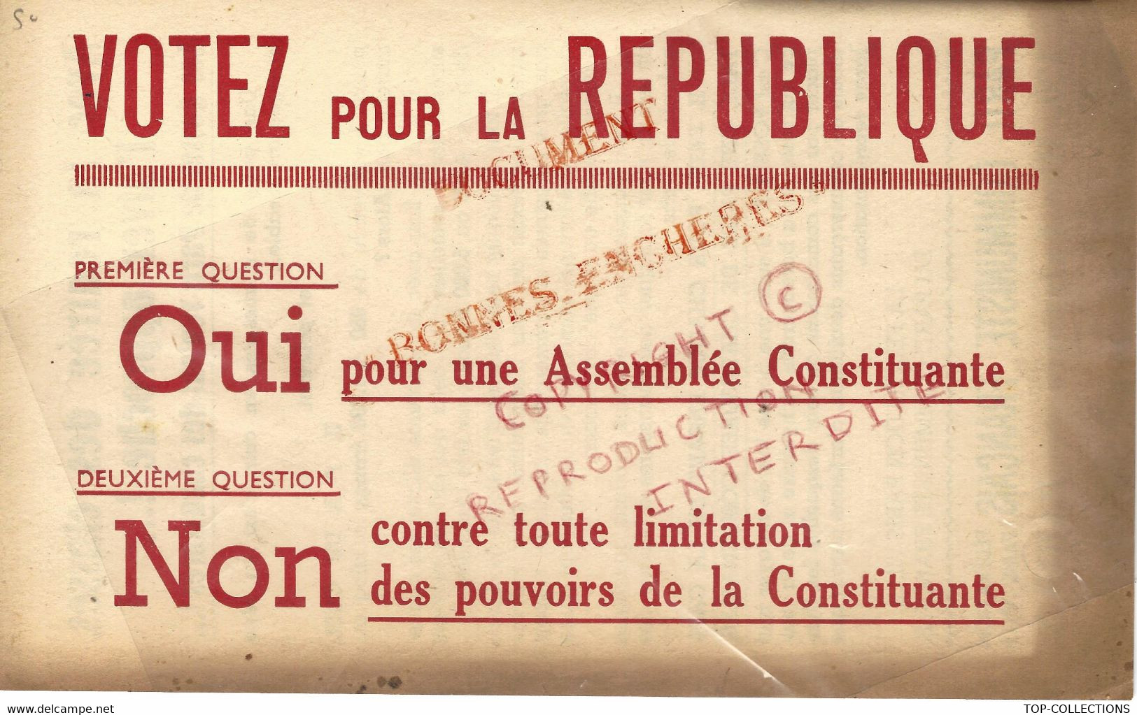 1945 ELECTION POLITIQUE IV° REPUBLIQUE REFERENDUM APRES GUERRE P.C.F PARTI COMMUNISTE - Documents Historiques