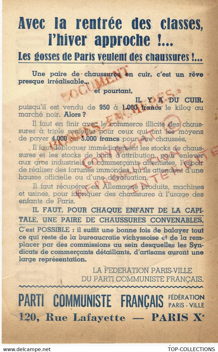 1945 ELECTION POLITIQUE IV° REPUBLIQUE REFERENDUM APRES GUERRE P.C.F PARTI COMMUNISTE - Historische Documenten