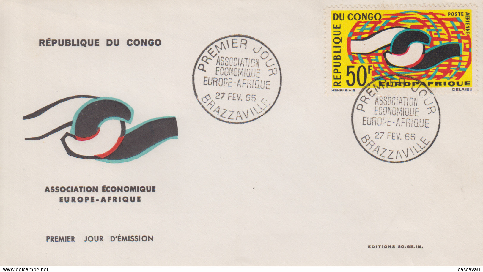 Enveloppe  FDC  1er  Jour   CONGO    Association   Economique     EUROPE - AFRIQUE     1965 - FDC