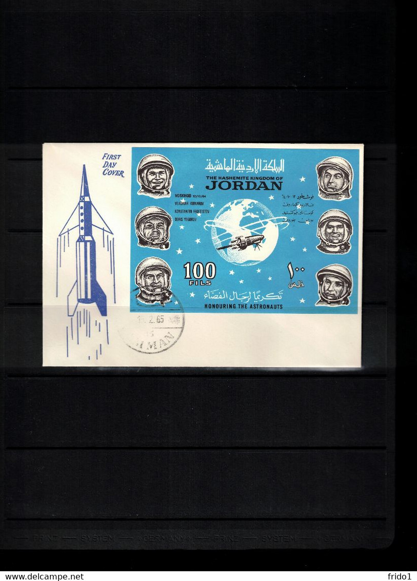 Jordan 1965 Space / Raumfahrt Russian Astronauts Block Overprinted Voshod FDC - Asia