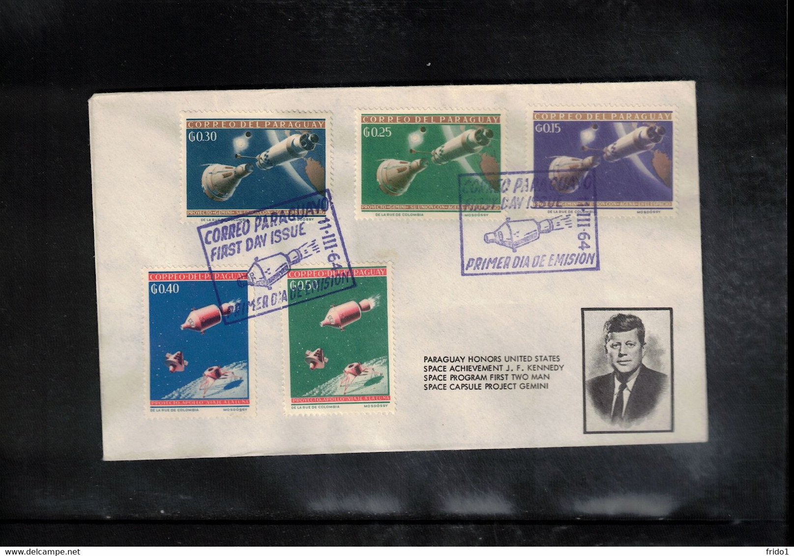 Paraguay 1964 Space / Raumfahrt Project Gemini - John F. Kennedy FDC - Amérique Du Sud