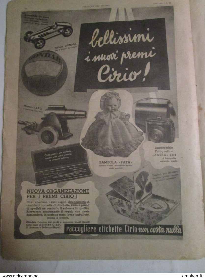 # CORRIERE DEI PICCOLI N 29 - 1939 PUBBLICITA CIRIO - Corriere Dei Piccoli