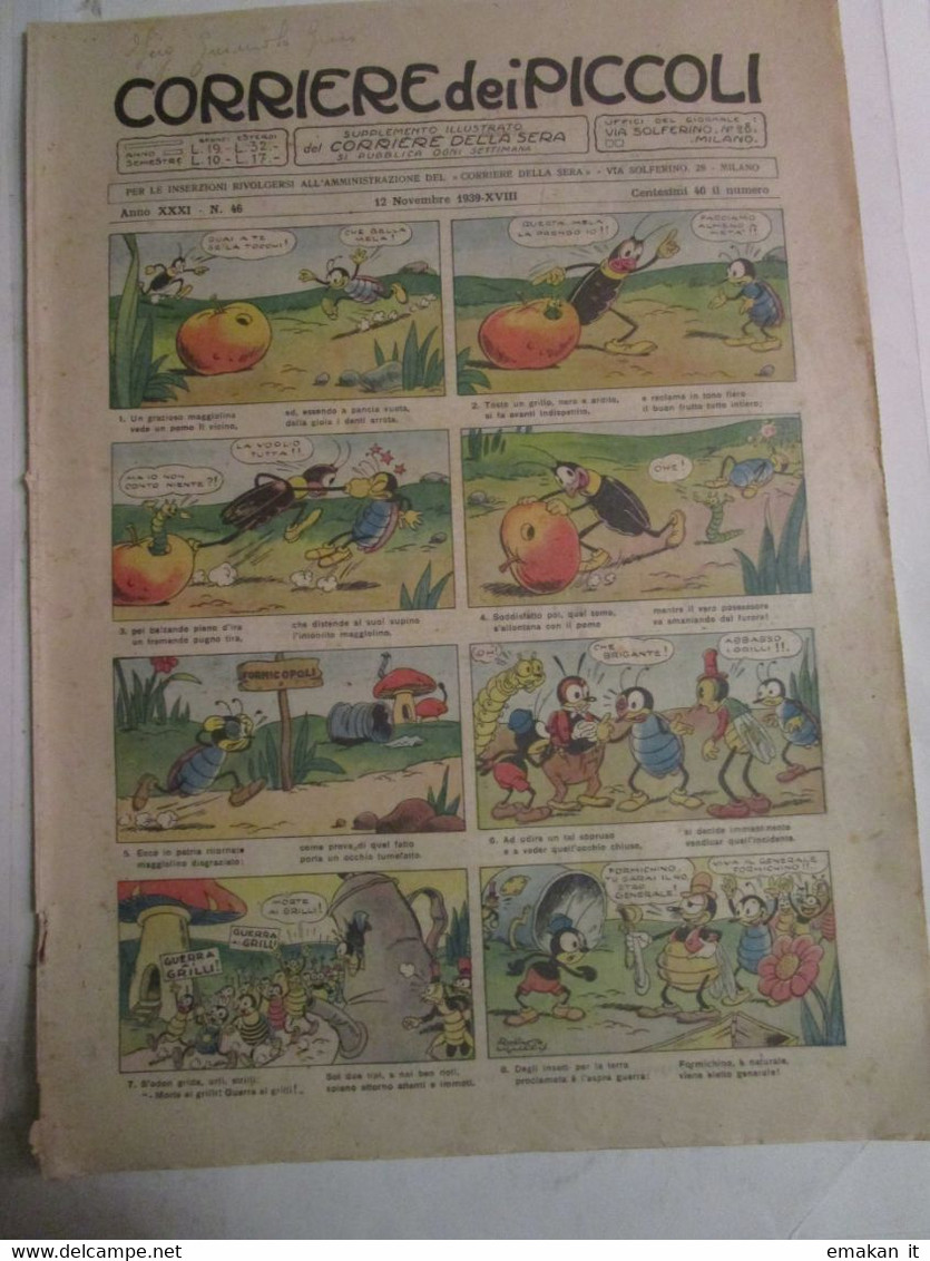 # CORRIERE DEI PICCOLI N 46 - 1939 PUBBLICITA CIRIO - Corriere Dei Piccoli