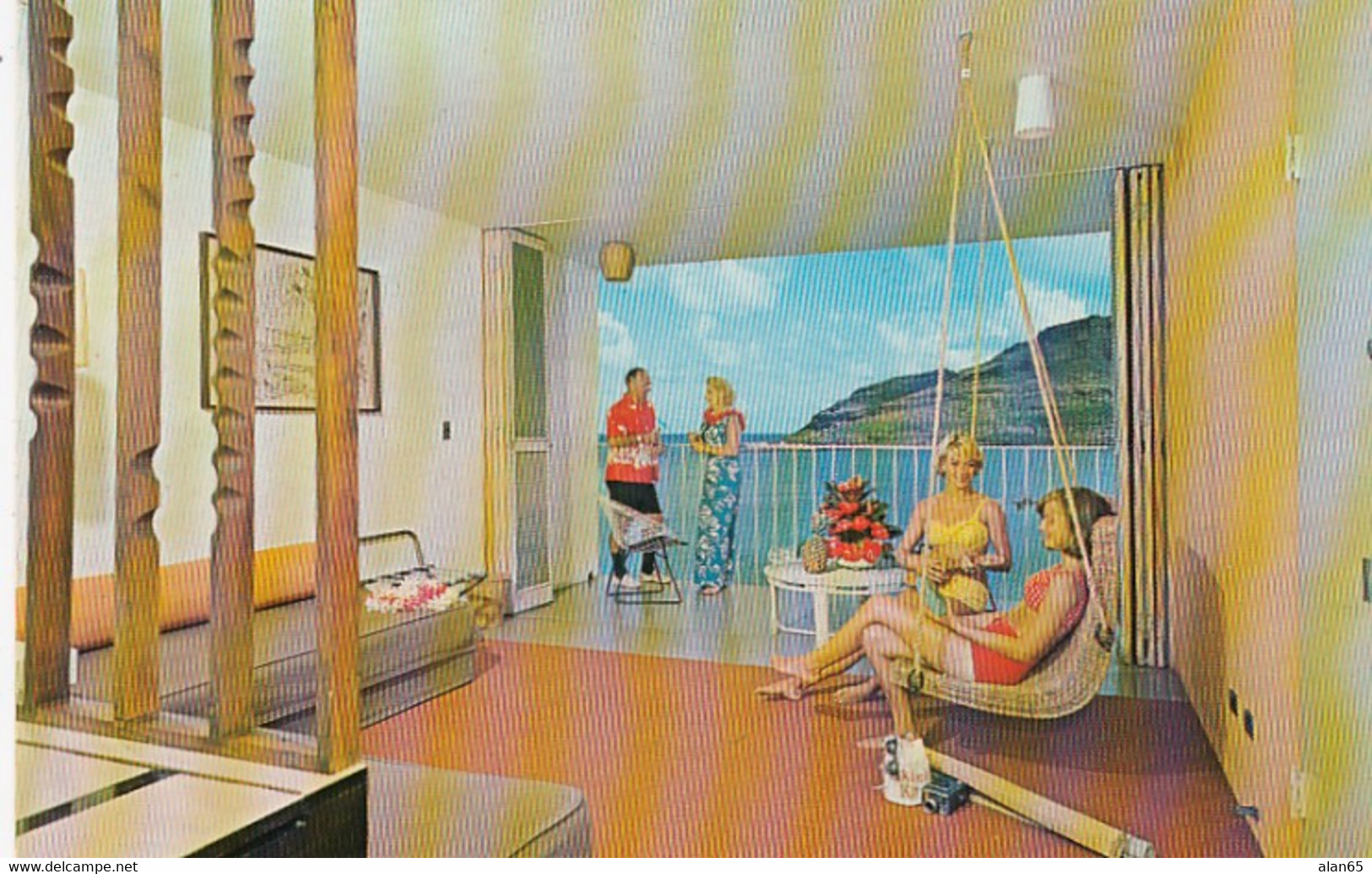 Kauai Island Hawaii, Kauai Surf Hotel Room C1960s Vintage Postcard - Kauai