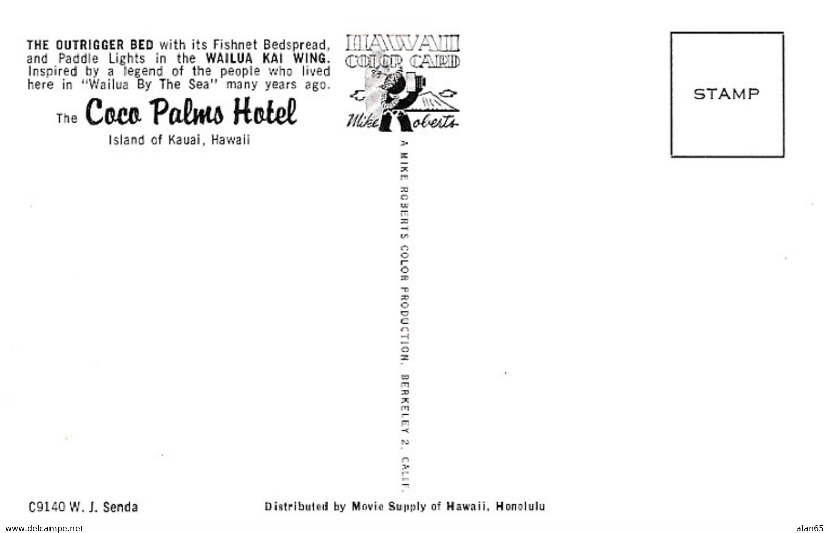 Kauai Hawaii, Coco Palms Hotel Room Interior View C1960s Vintage Postcard - Kauai