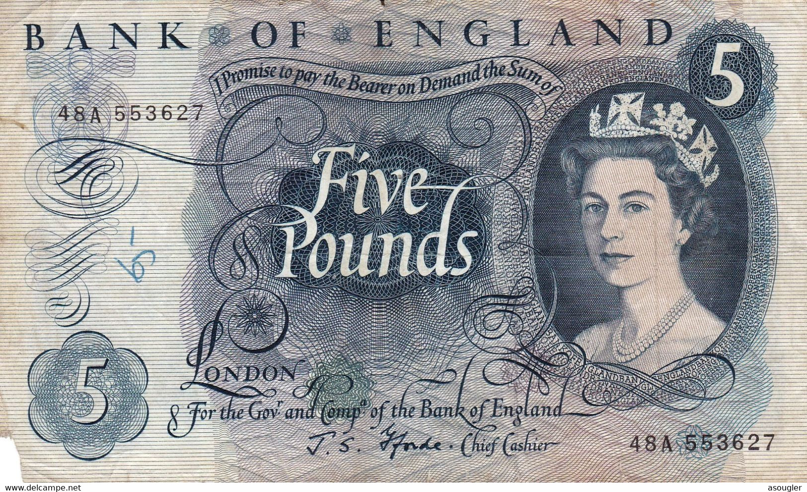 Great Britain United Kingdom England 5 POUNDS 1966-70 F P-375b "free Shipping Via Registered Air Mail" - 10 Pounds